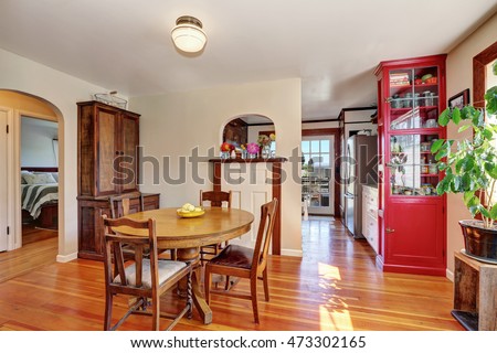 Old house interior. Dining room with antique furniture, Northwest, USA