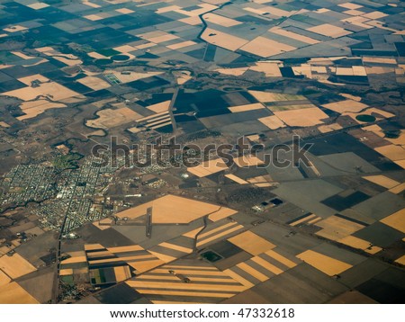 Aerial view of fertile farmlands Surrounding Urbane Sprawl of  the City of Bisbane in  Queensland Australia Royalty-Free Stock Photo #47332618