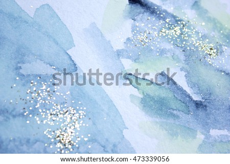 Abstract watercolor glittery background. Dreamy, blurred, magical backdrop. Elegant, feminine, soft light, golden abstraction.