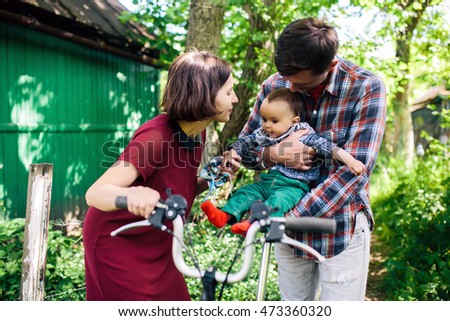 young family have fun and relaxing outdoors in the countryside