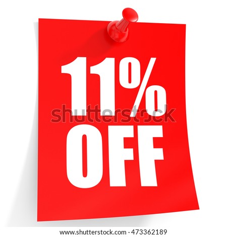 Discount 11 percent off. 3D illustration on white background.