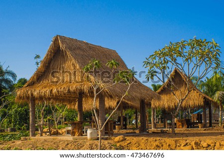 Thai style with thatched cottage.