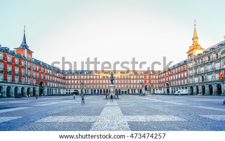 Morning Light at Plaza Mayor in Madrid , Spain Royalty-Free Stock Photo #473474257