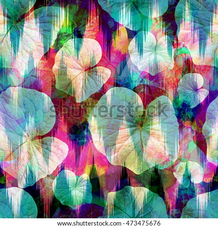Leaves seamless pattern ikat abstract background. Realistic photo collage - clip art.
Layer effect