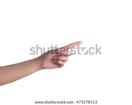 woman pointing finger isolated white background
