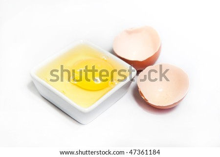 Egg's yolk and shell on a white background