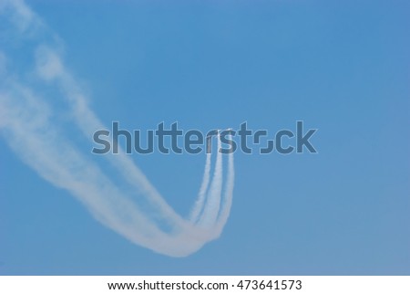 Israel's army training airplanes in the sky at Israeli Independence fly over air show.