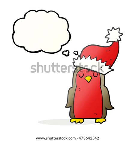freehand drawn thought bubble cartoon christmas robin