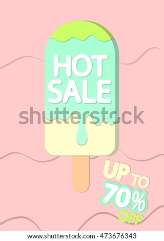 Hot Sale, melting ice cream, special offer, brochure design, size A4, vector illustration