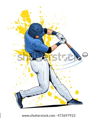 Vector illustration of a baseball player hitting the ball. Beautiful sport themed poster. Abstract background, summer sports, team game