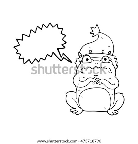 freehand drawn speech bubble cartoon frog in christmas hat