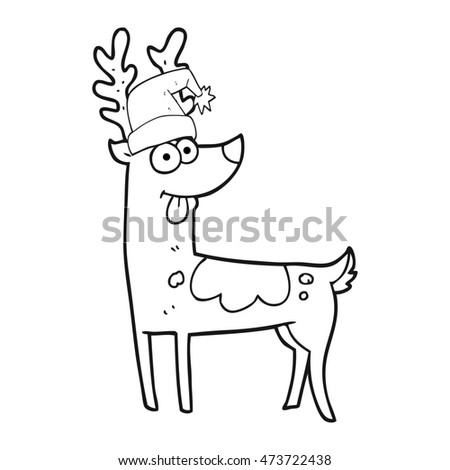 freehand drawn black and white cartoon crazy reindeer