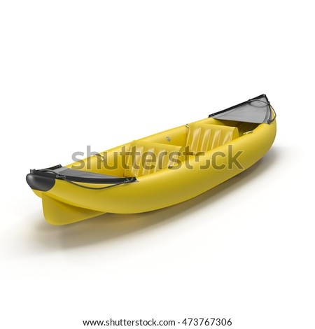 Inflatable yellow kayak isolated on white 3D Illustration