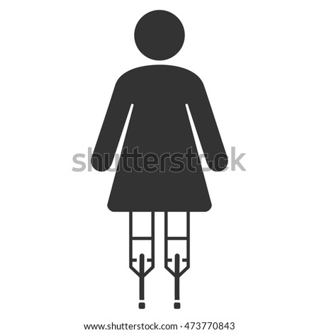 Girl Crutches icon. Glyph style is flat iconic symbol with rounded angles, gray color, white background.