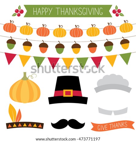 Thanksgiving vector decoration and design elements set