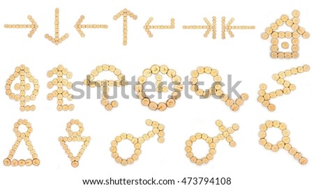 Set of signs, symbols, icons on a white background