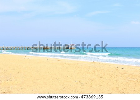 Beautiful beach on the sea and blue sky under the afternoon sun light ,Mea Ramphueng beach -Rayong thailand