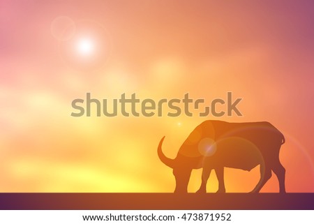 Silhouette buffalo on sunset