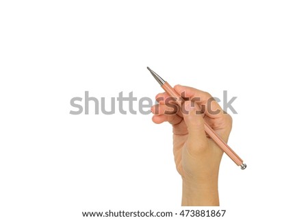 hand holding pencil on isolated white background