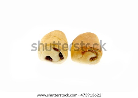 Raisin bread filling with stuffed pork on white background
