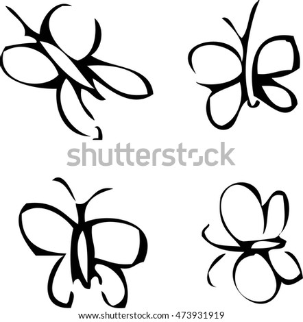 Monochrome scribbled butterflies for backgrounds and decoration