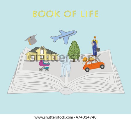 Open book of happy family stories, Vector illustration template design