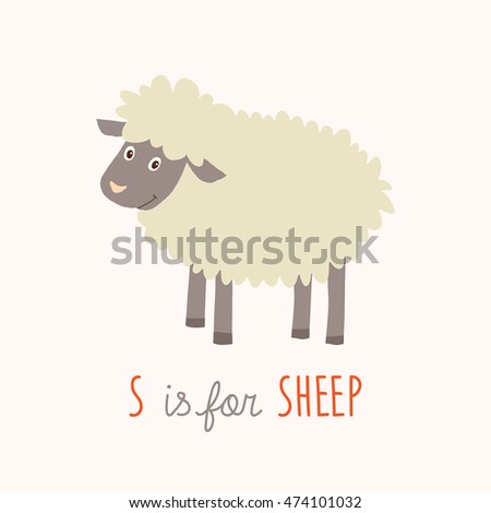 Cartoon white sheep. Farm animal. Baby book / picture book / flash card. Vector hand drawn eps 10 clip art illustration isolated on white background.
