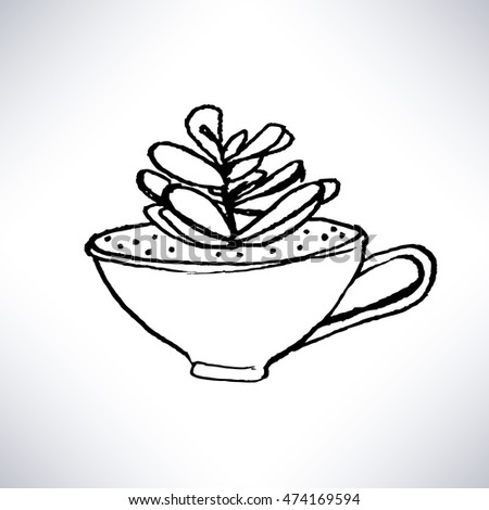 Isolated hand drawn line art of a potted plant