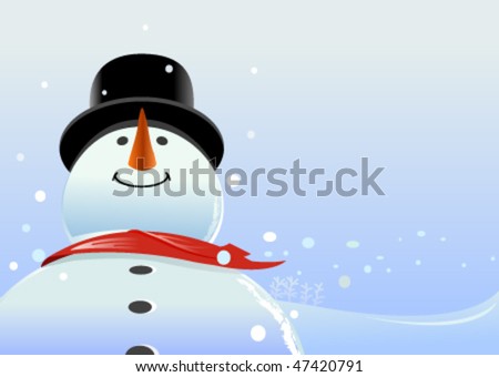vector snowman in snowy background. enough copy space to write your message