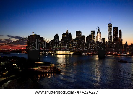 Brooklyn Bridge and Manhattan in night view