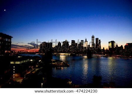 Brooklyn Bridge and Manhattan in night view