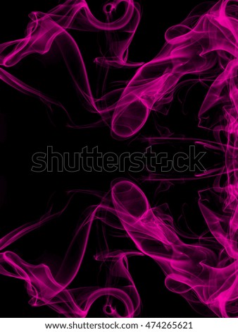 Pink smoke on black background, movement of white smoke