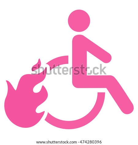 Fired Disabled Person icon. Vector style is flat iconic symbol with rounded angles, pink color, white background.