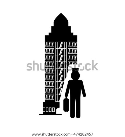 bellboy hotel building windows service silhouette icon. Flat and Isolated design. Vector illustration