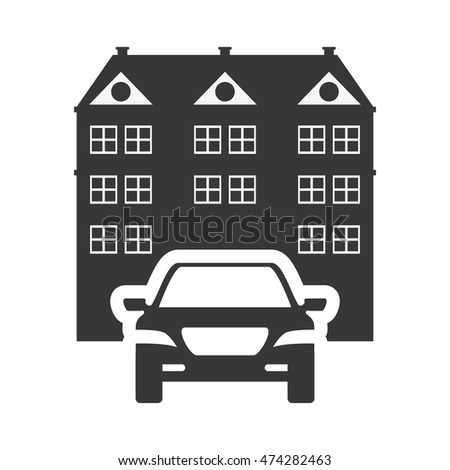 car auto taxi hotel building windows service silhouette icon. Flat and Isolated design. Vector illustration