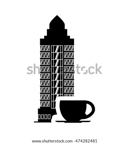 coffee mug hotel building windows service silhouette icon. Flat and Isolated design. Vector illustration