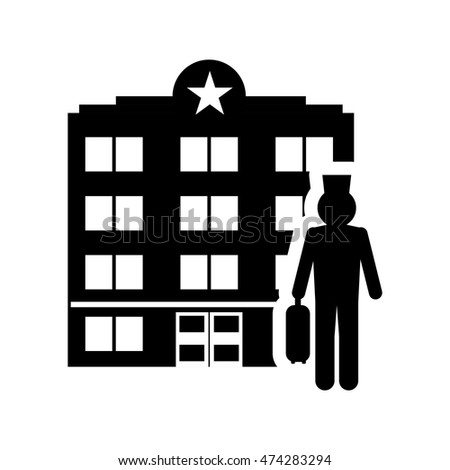 bellboy hotel building windows service silhouette icon. Flat and Isolated design. Vector illustration
