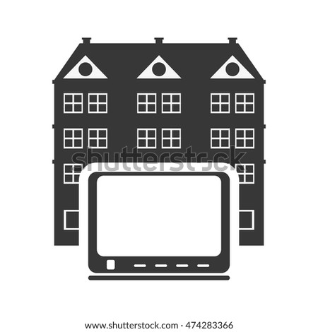 tv hotel building windows service silhouette icon. Flat and Isolated design. Vector illustration