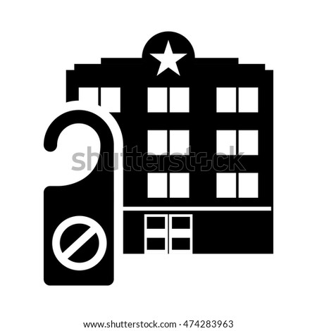 door label hotel building windows service silhouette icon. Flat and Isolated design. Vector illustration