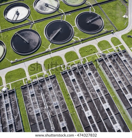 Aerial view of sewage treatment plant in Poland.