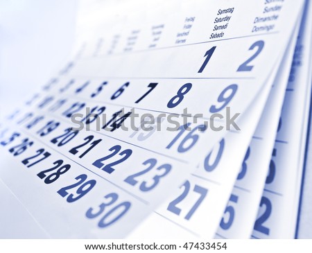 Close up a blue toned calendar page