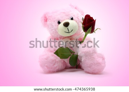 Vintage Doll bear have the rose in hand.