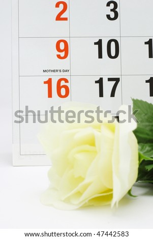 Yellow rose and calender page showing Mother's day