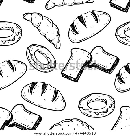 hand drawing bread in seamless pattern