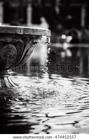 beautiful black and white photo with a fountain