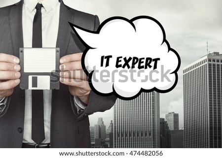 IT Expert text on speech bubble with businessman