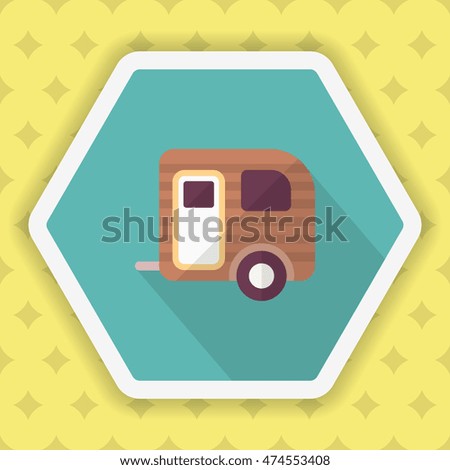 Travel trailer icon, Vector flat long shadow design. Transport concept.
