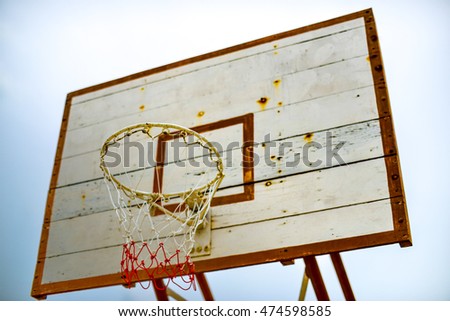 Backboard with light blue background.Basketball instrument.Sport abstract background.