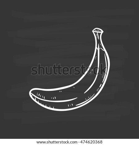 doodle or hand drawing banana with outline on chalkboard background