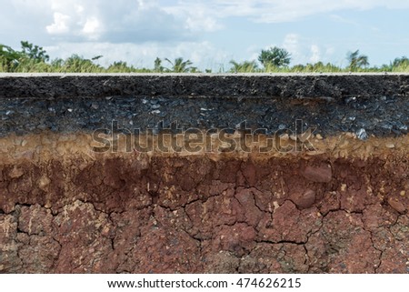 The layer of asphalt with soil and rock. Un-focus image. Royalty-Free Stock Photo #474626215